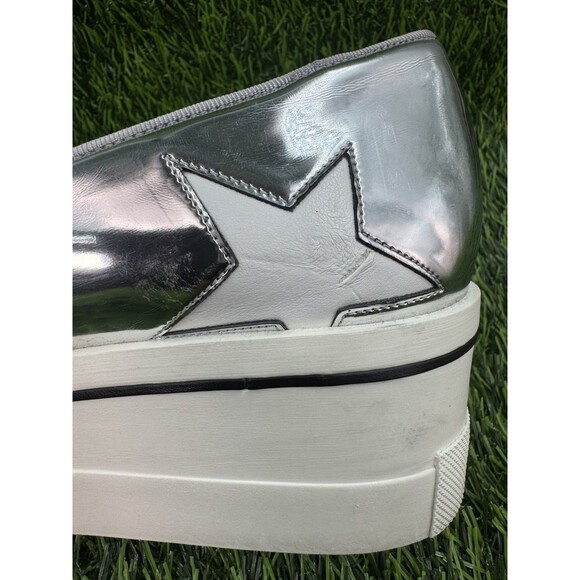 STELLA MCCARTNEY Silver Metallic Faux Leather Binx Star Platform Slip On Shoes 7 - Picture 13 of 16